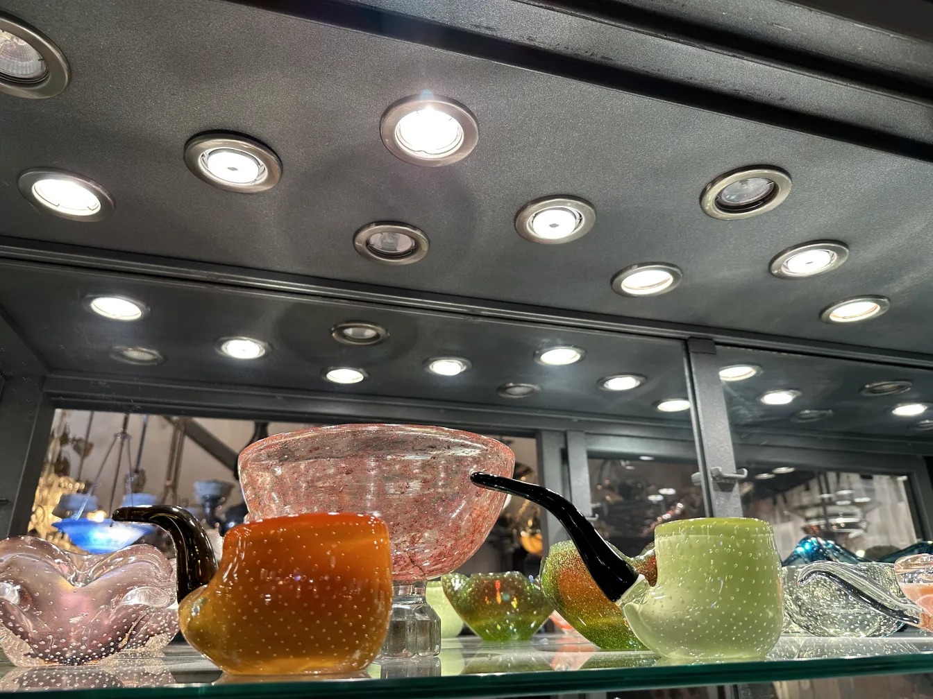 collection of antique murano glass, various colors and shapes