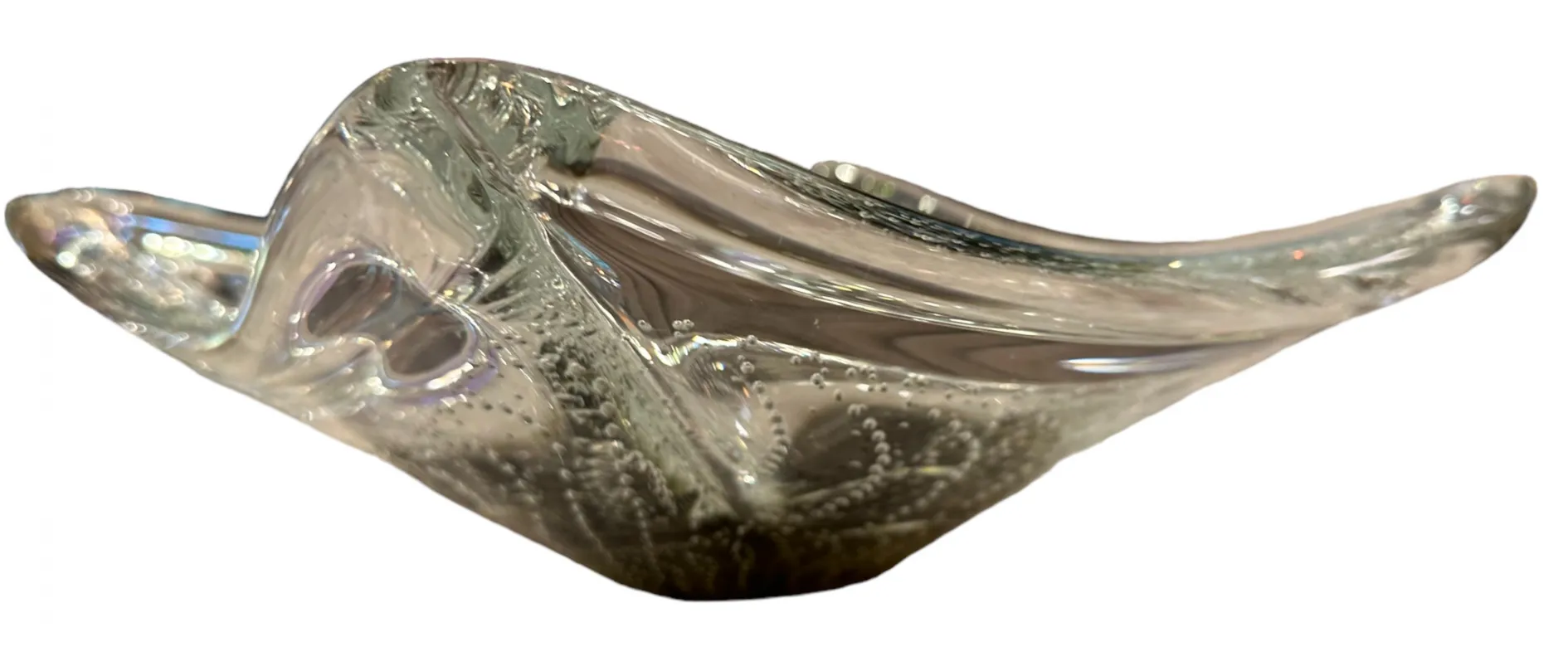 Murano-Glas-Skulptur mit gewellten Formen und blasenförmigen Details.