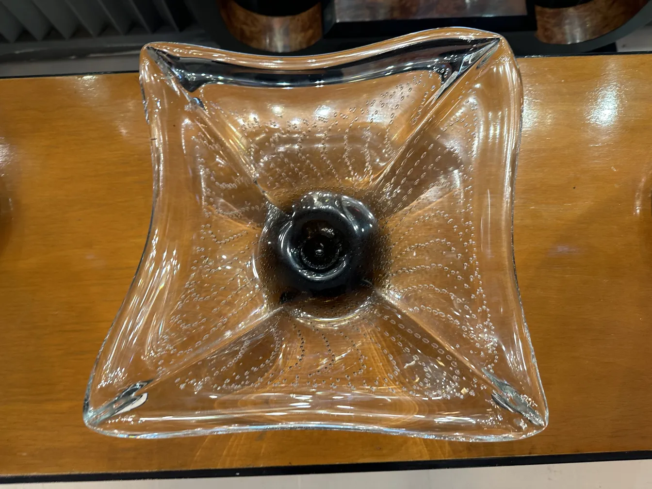 tazón cuadrado antiguo de cristal de murano con diseños