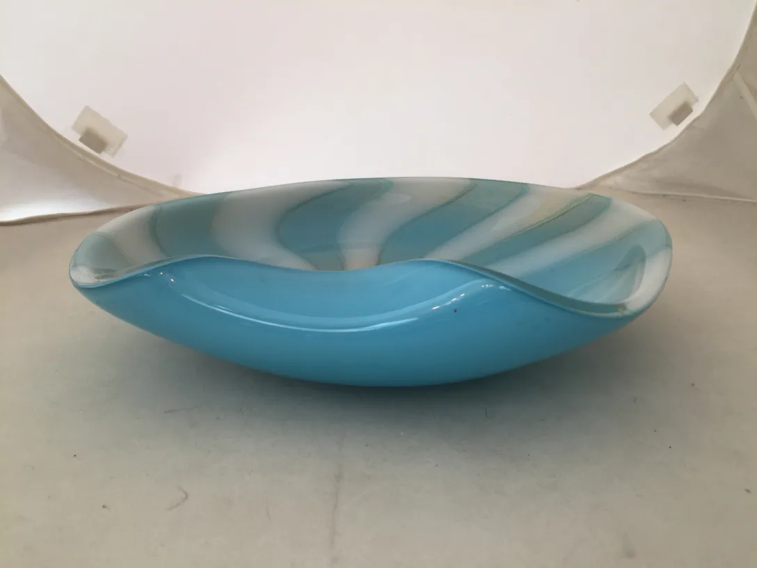 antique murano glass plate in light blue color