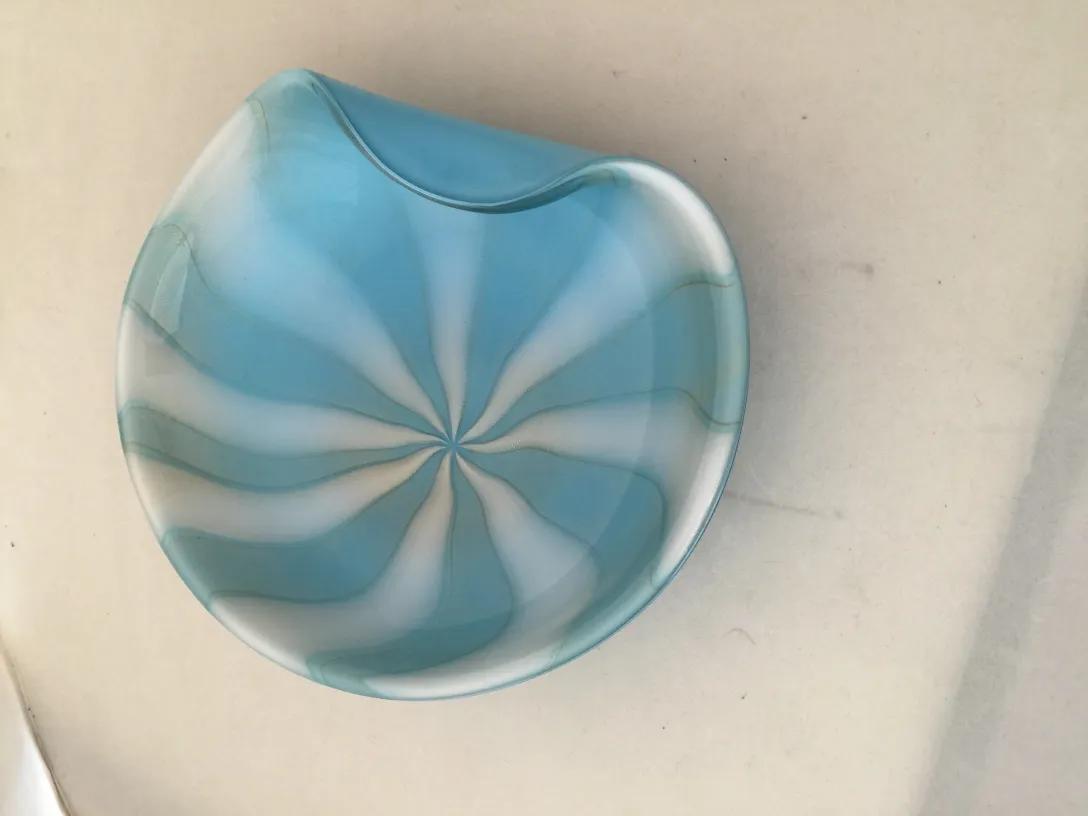 light blue murano glass bowl with spiral design
