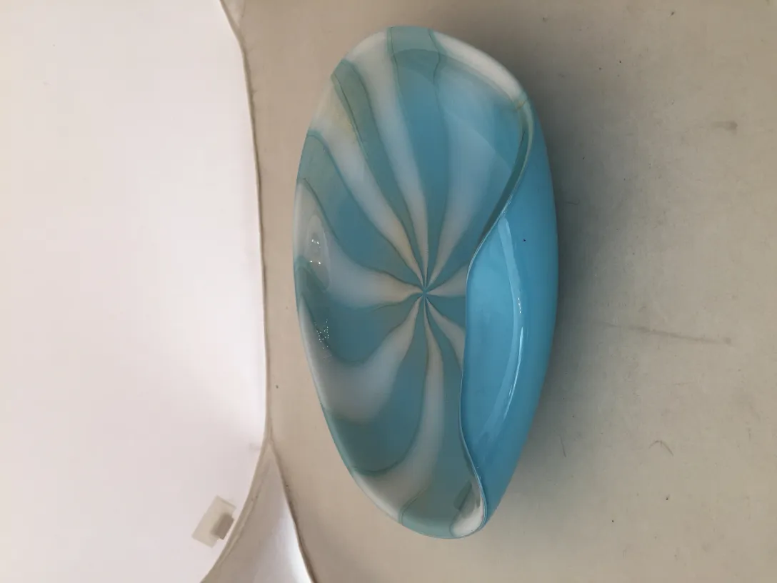 antique murano glass dish with blue design
