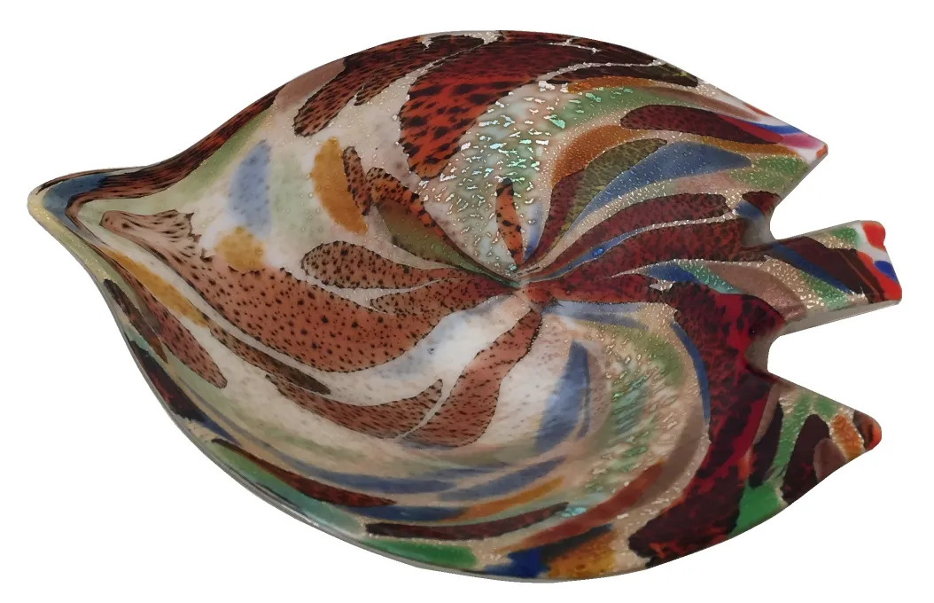 bowl de cristal de murano antiguo con diseño en espiral y colores diversos