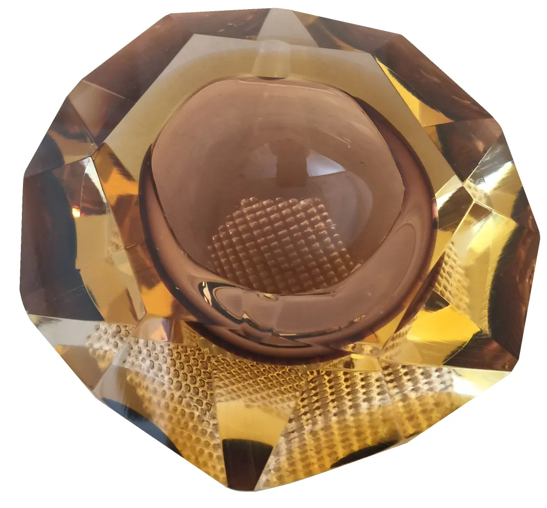 murano glass with octagonal shapes and golden colors