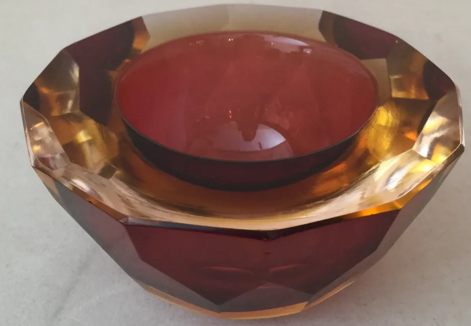 bowl de cristal de murano en tonos ámbar y rojo