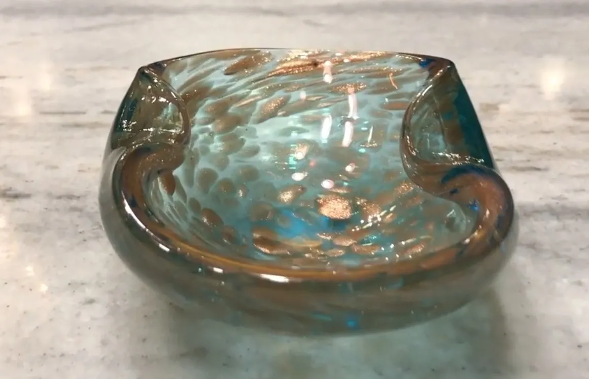 decorativo cristal de murano en tonos azules y dorados