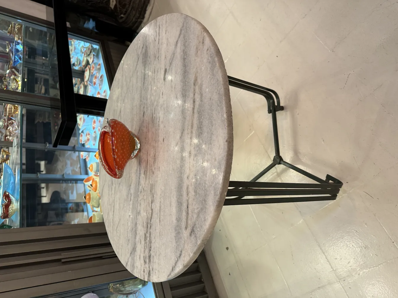 antique murano glass bowl in amber tones on table