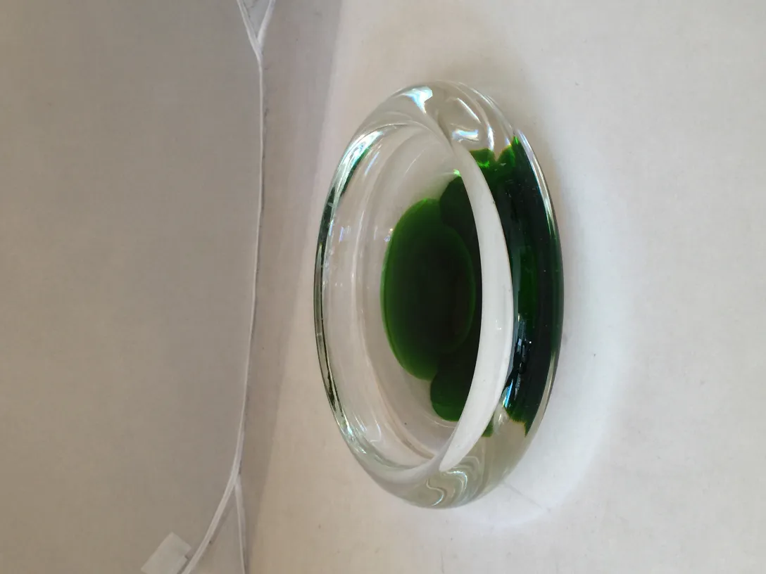 murano glass dish in dark and light green colors