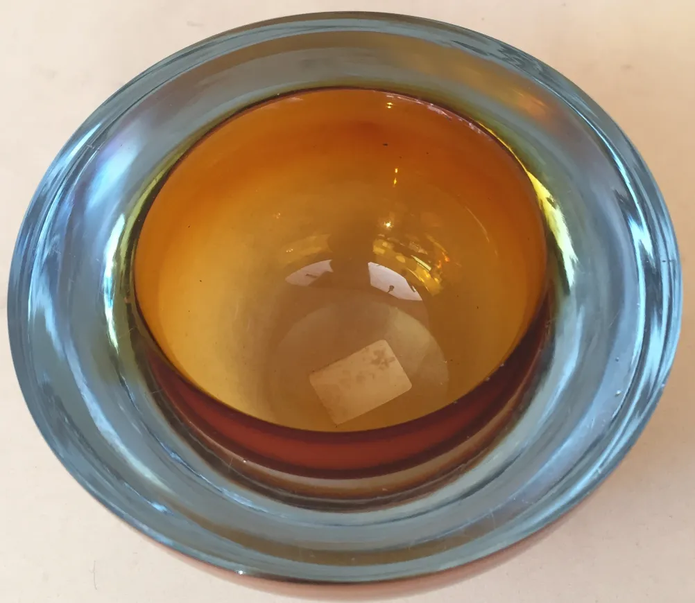 antik murano-glass schale in bernsteinfarben, elegant