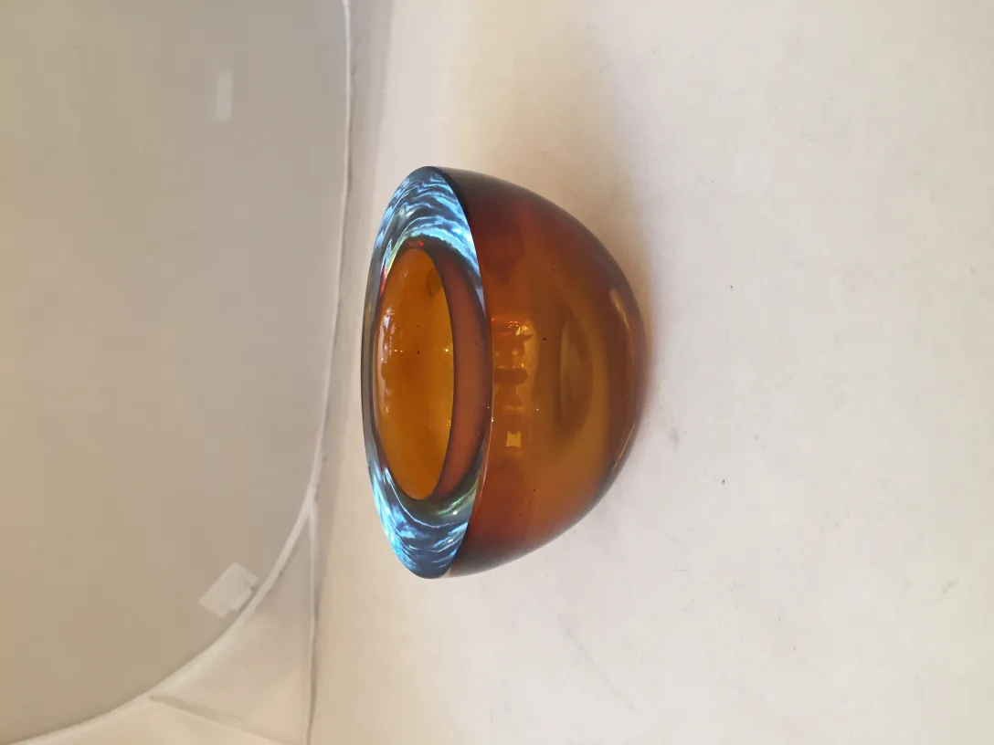Murano glass bowl with amber and blue tones
