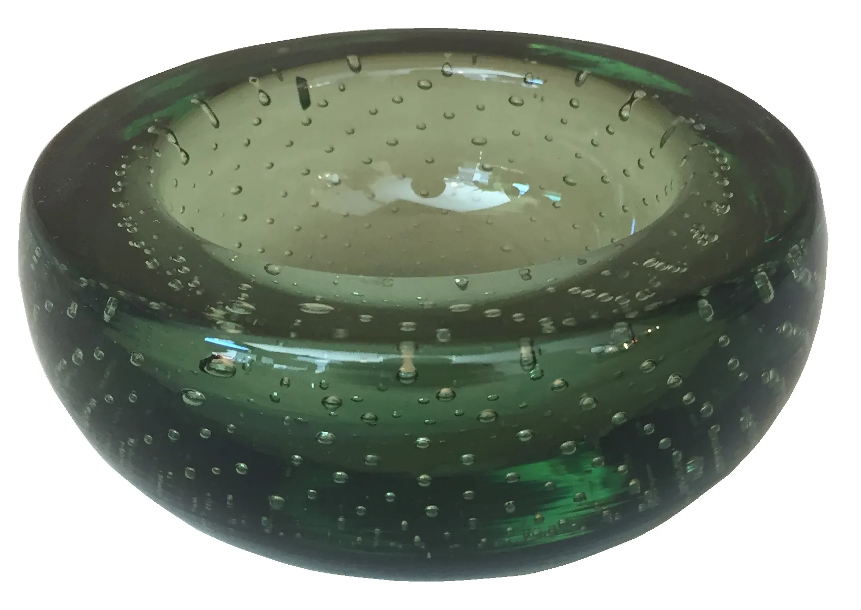 antique green murano glass bowl with bubbles