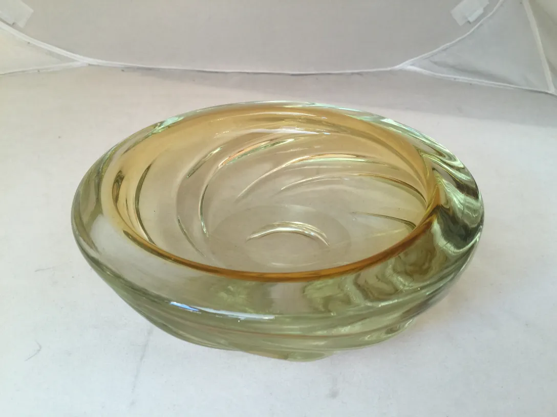 bowl de cristal de murano en tonos amarillos y verdes