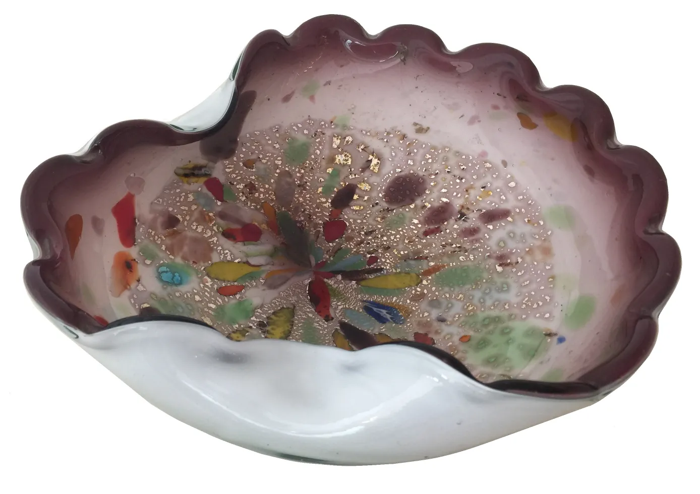 ancien cristal de murano décoratif multicolore avec bord ondulé