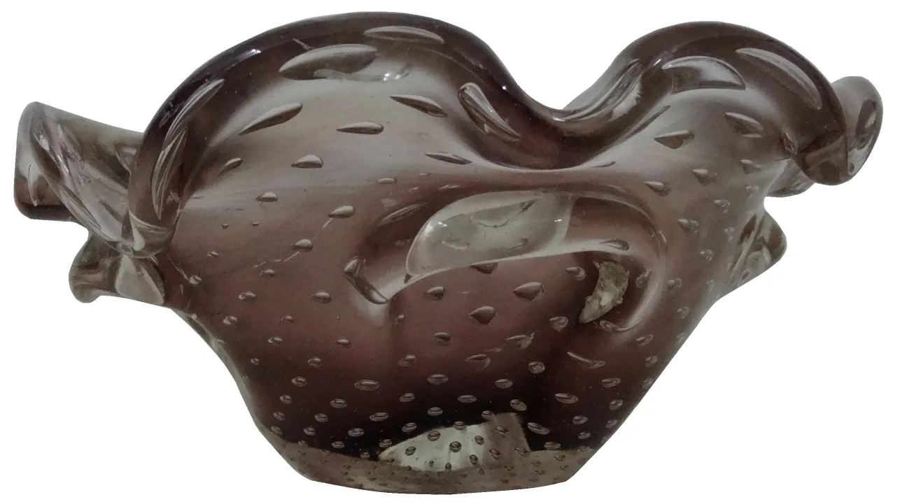 Antique Murano glass in brown with bubbles.