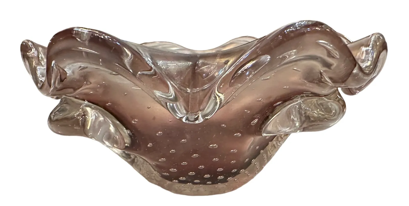 bellissimo vetro di Murano antico con forme ondulate e bollicine