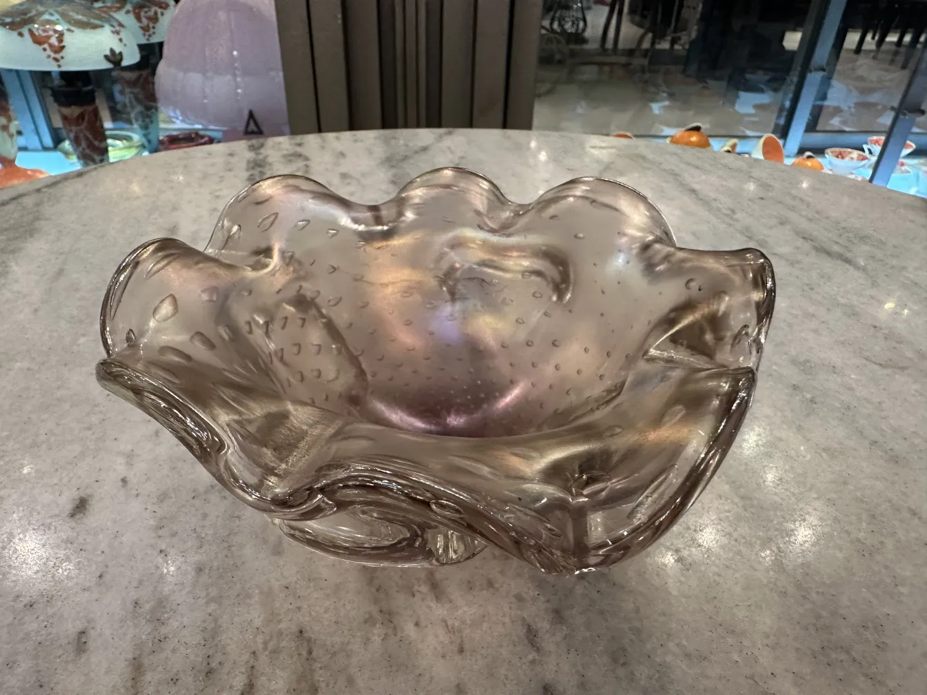 bowl de cristal antiguo de murano con diseño ondulado