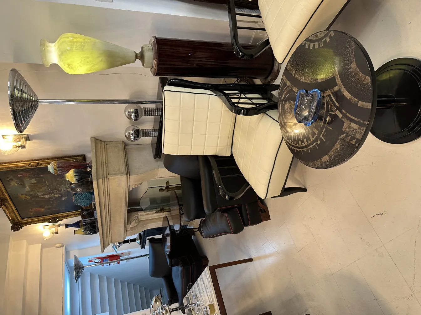 Antique murano glass decorative blue on black table