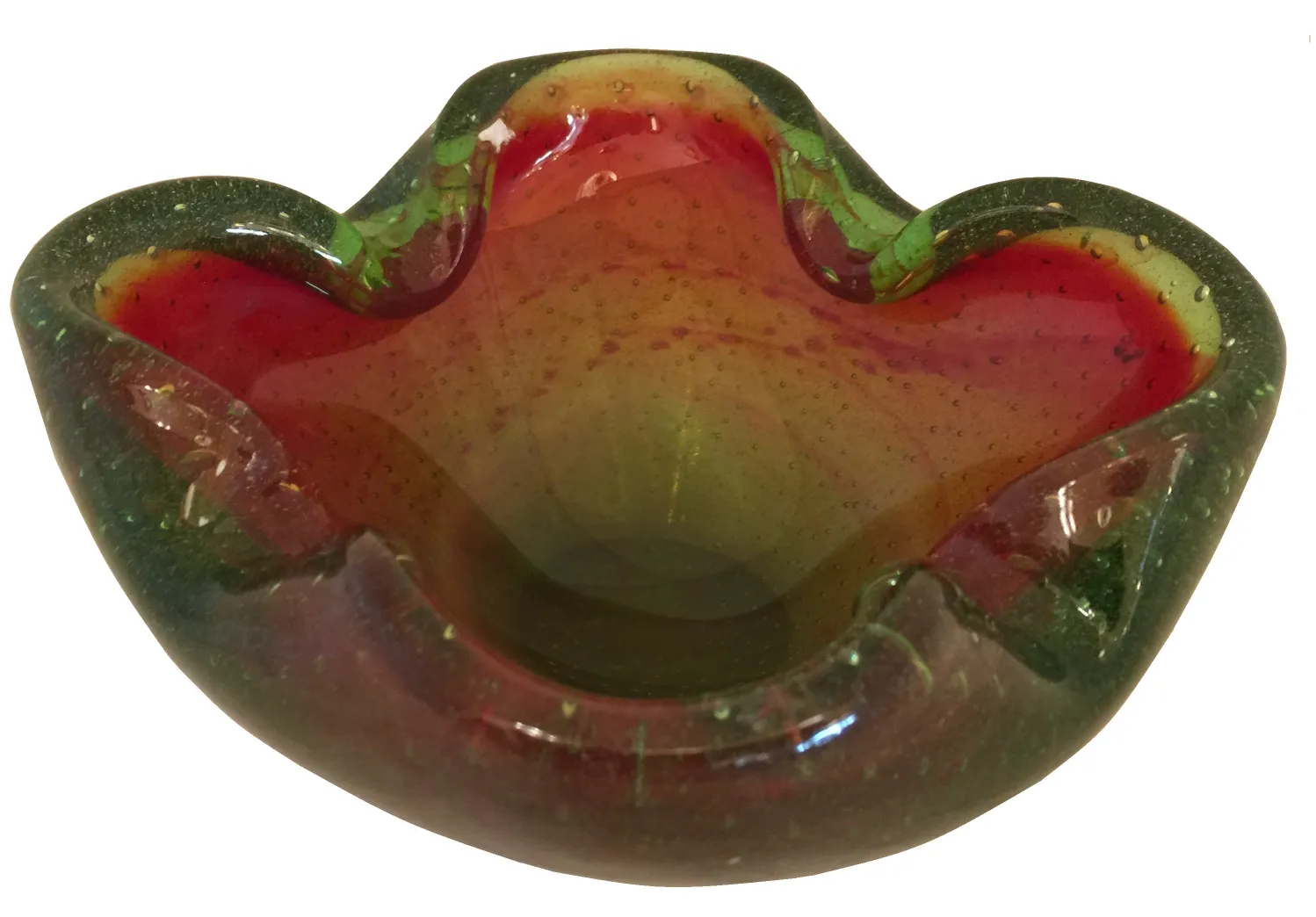 Decorative murano glass piece in red and green hues