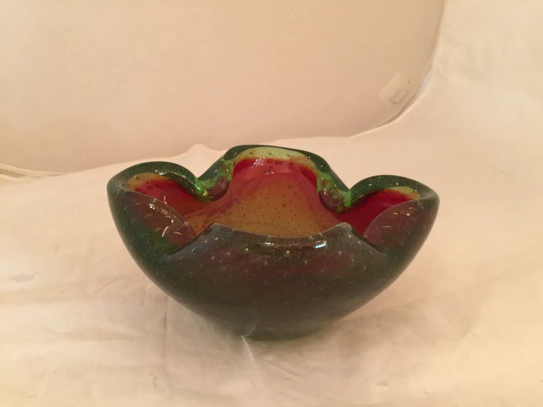 bol antique en cristal de murano avec design coloré