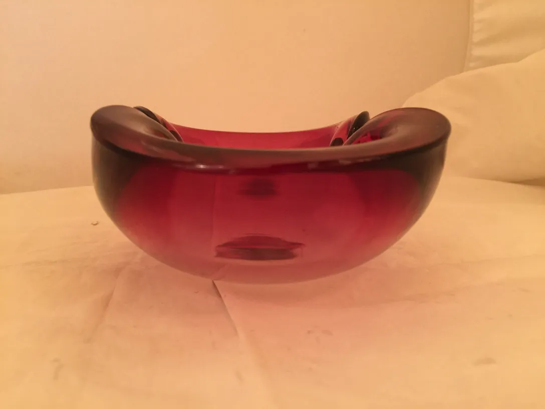 antique murano glass bowl in bright red color