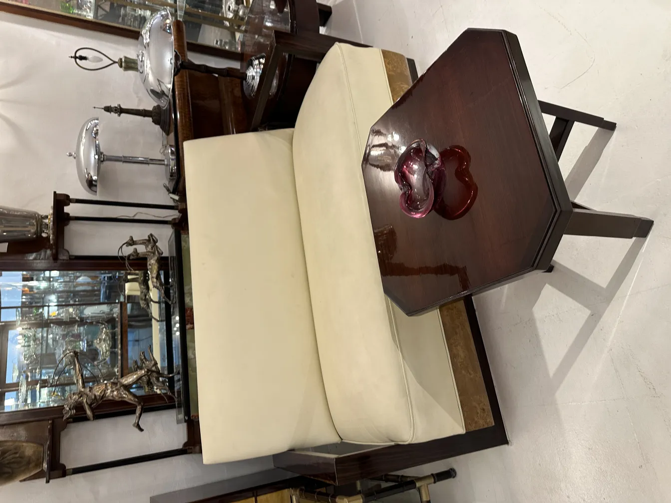 Antique Murano glass on hexagonal table