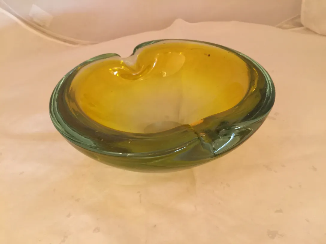 antique bowl in green and yellow murano glass