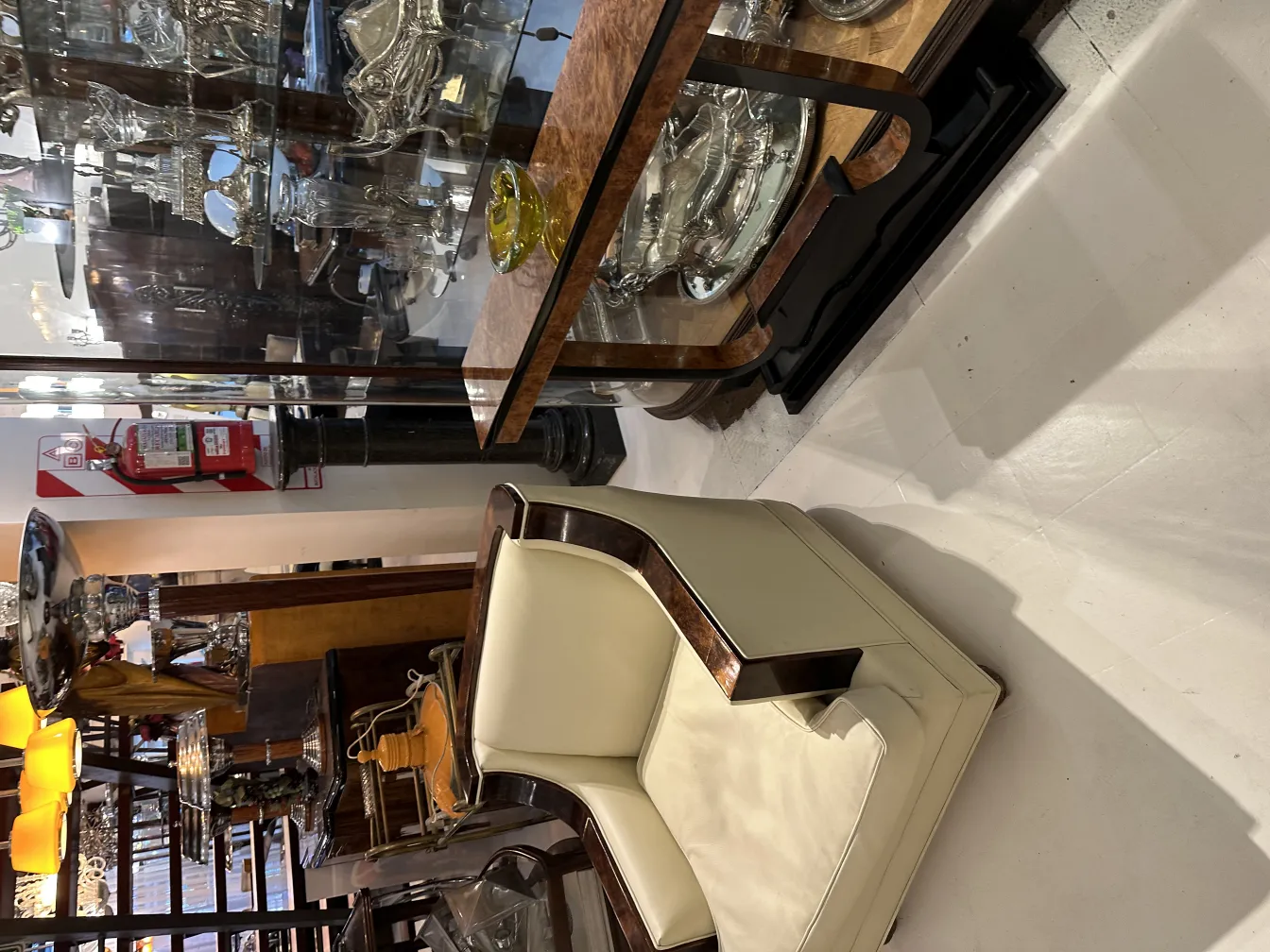 antique murano glass with colorful decorations in an antique shop