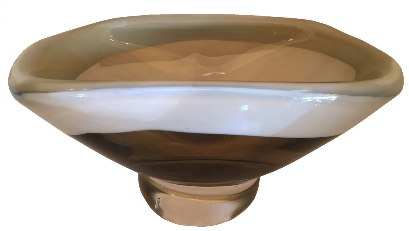 antischale aus murano-glas mit achteckiger form und braunen tönen