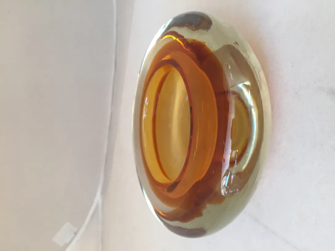 bowl de cristal de murano en tonos ámbar y amarillo, antigüedad