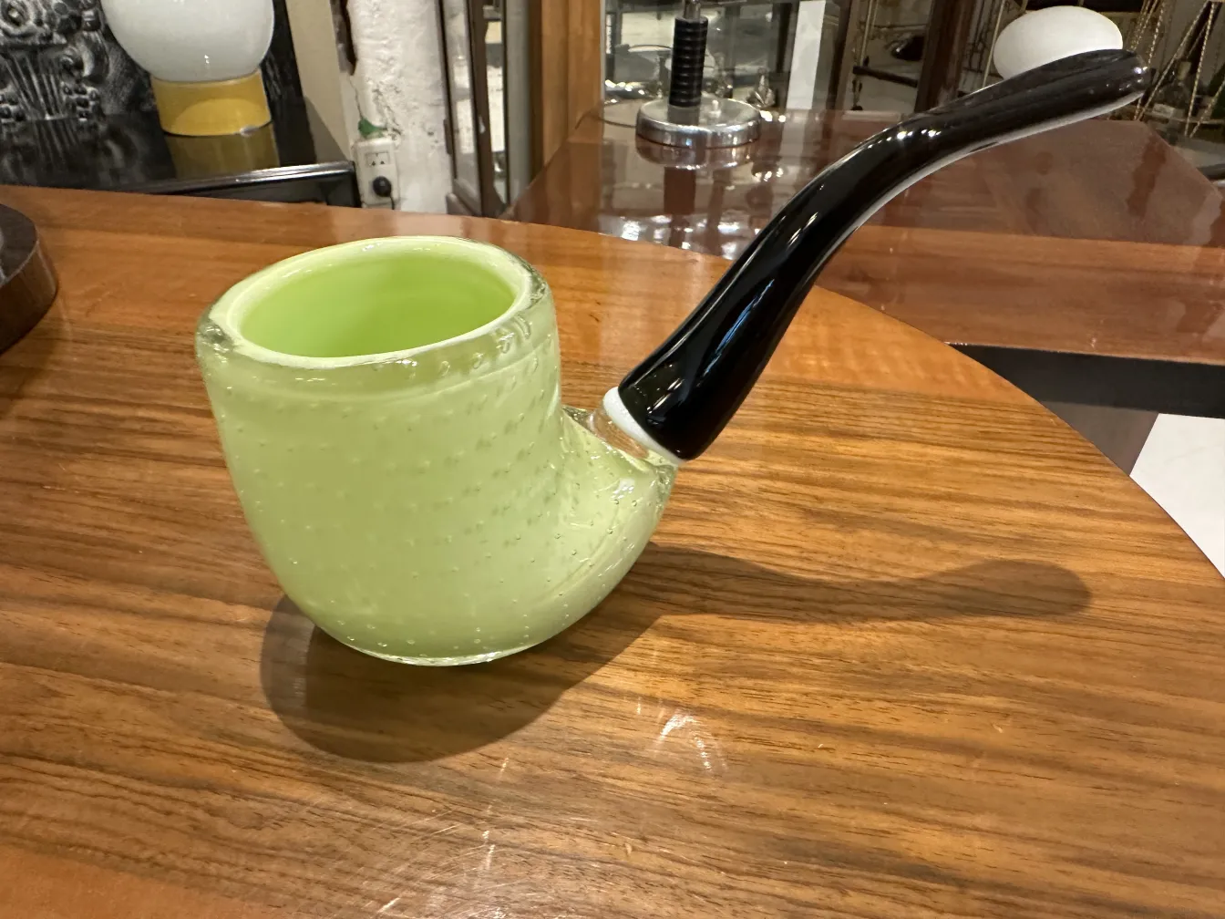 antique green murano glass pipe with black details