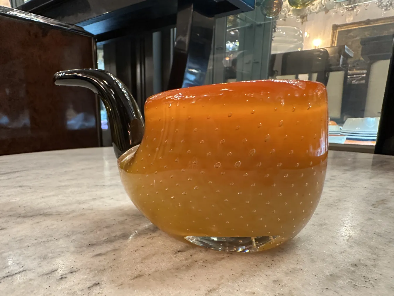 vaso antigo de cristal de murano na cor âmbar