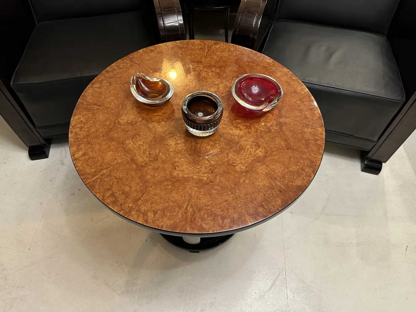 three antique murano glass decorations on table