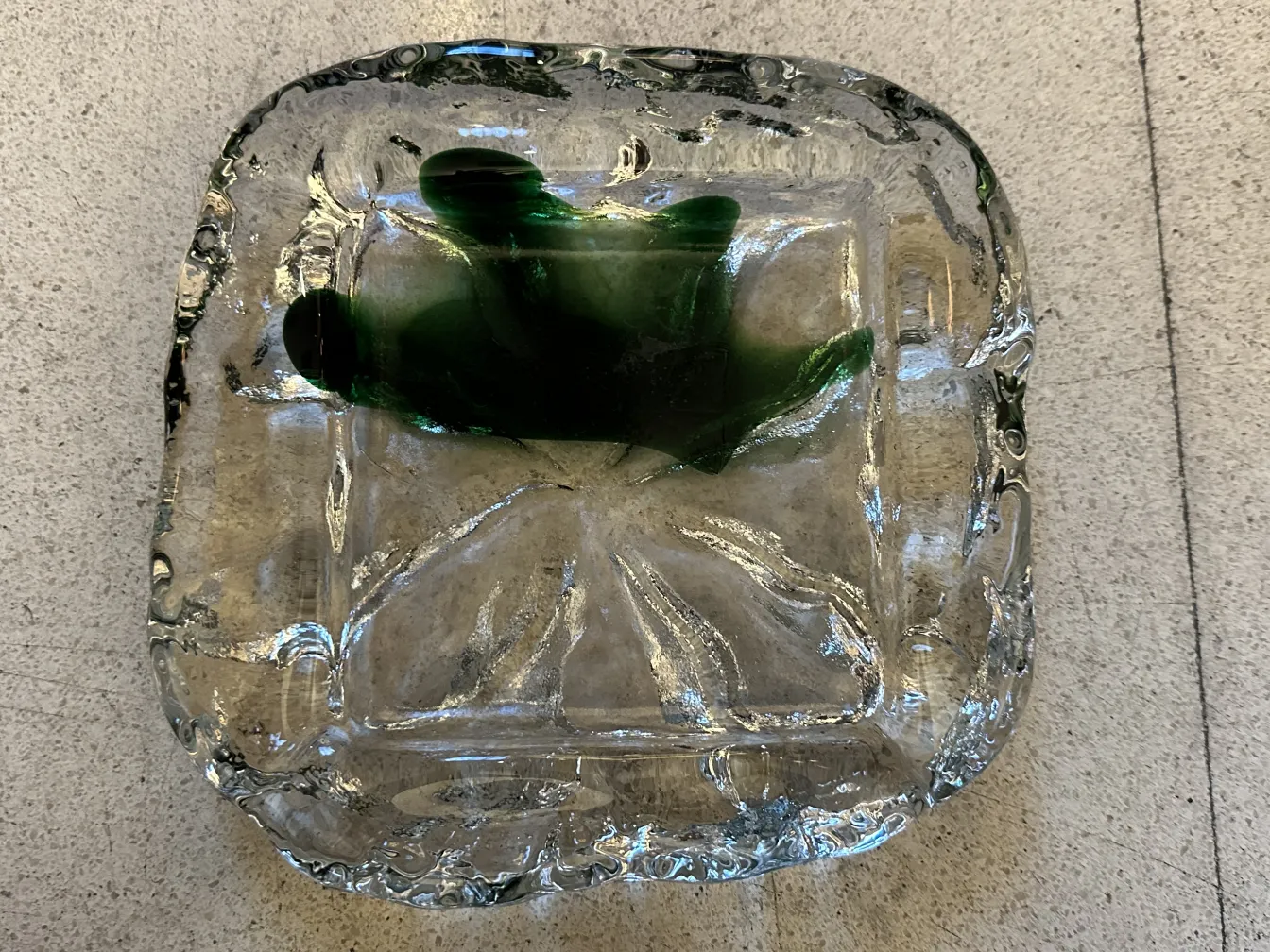 glass tray with green details, antique piece