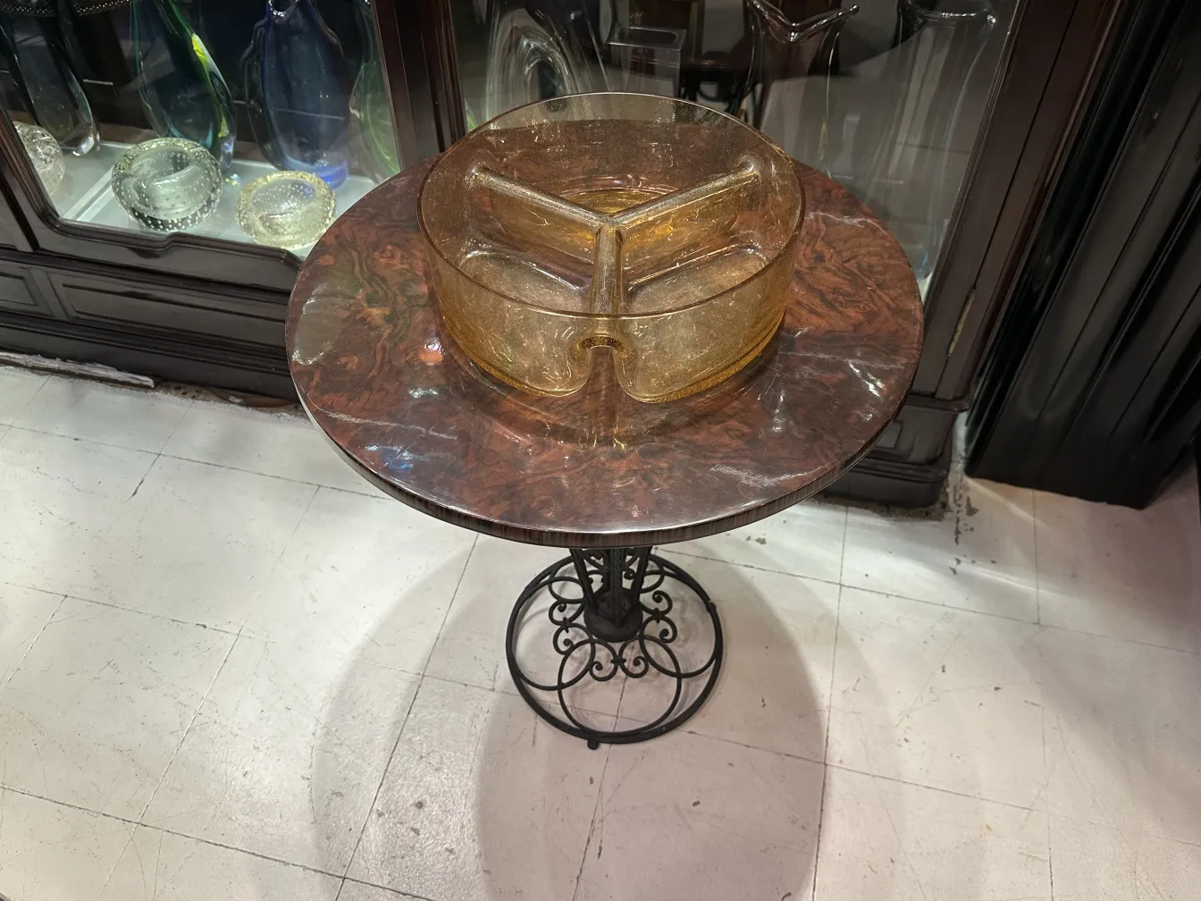 decorative murano glass piece in golden hues