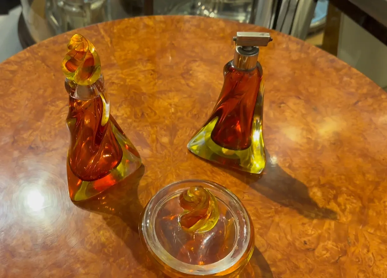 cristal de murano ancien décoratif aux tons ambre et vert