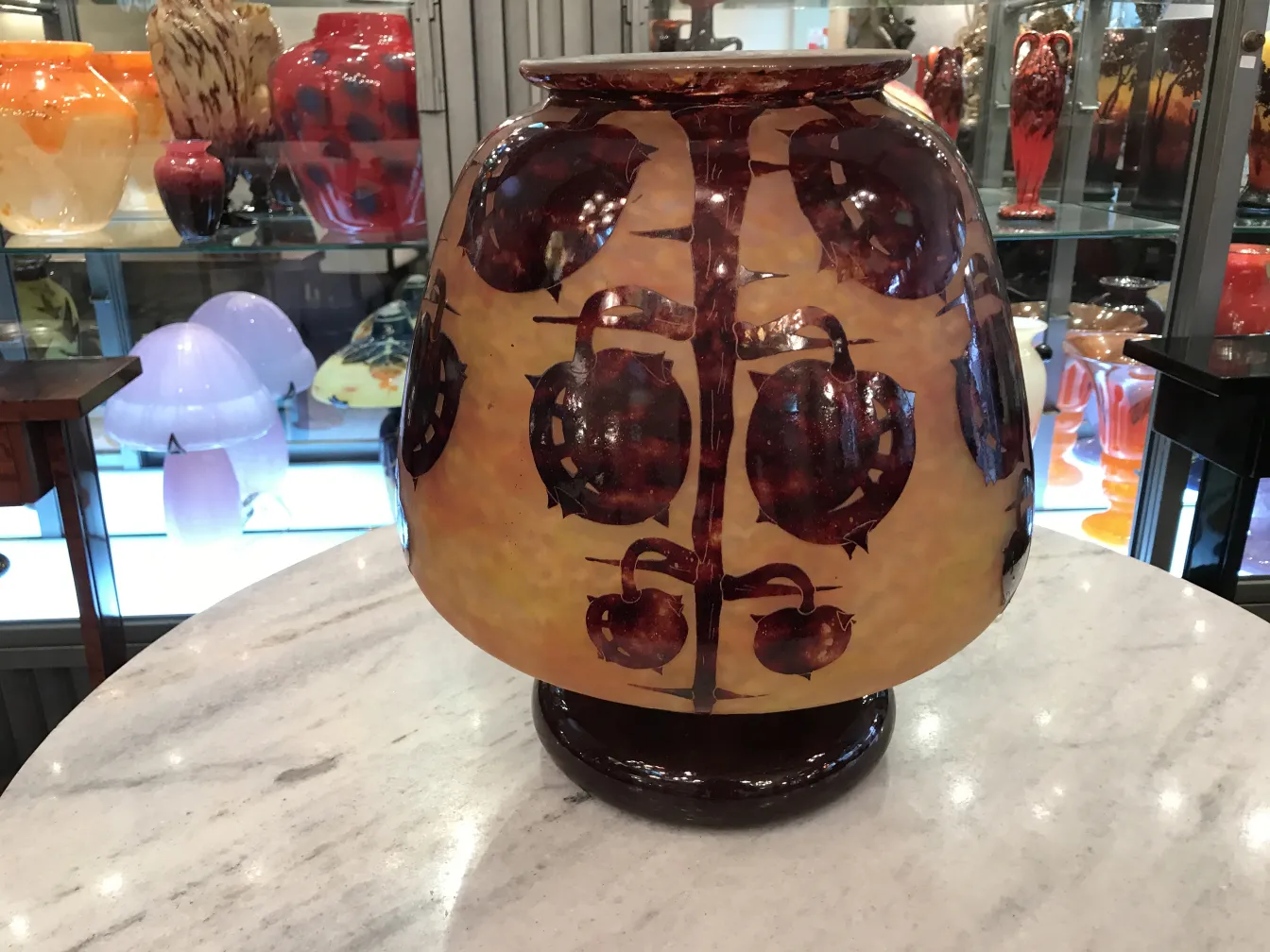 Decorative antique lamp made of signed glass Le Verre with patterns