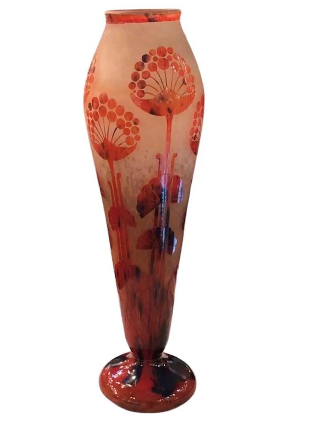 antique glass vase with red floral design