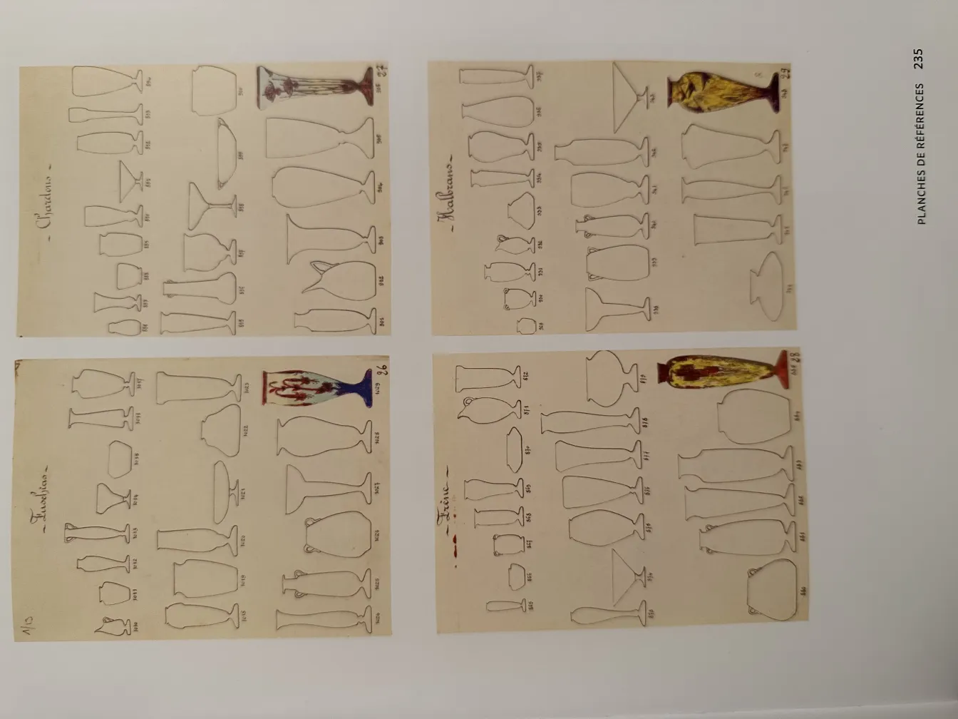 illustrazioni antiche di vetro firmato Le Verre in varie forme