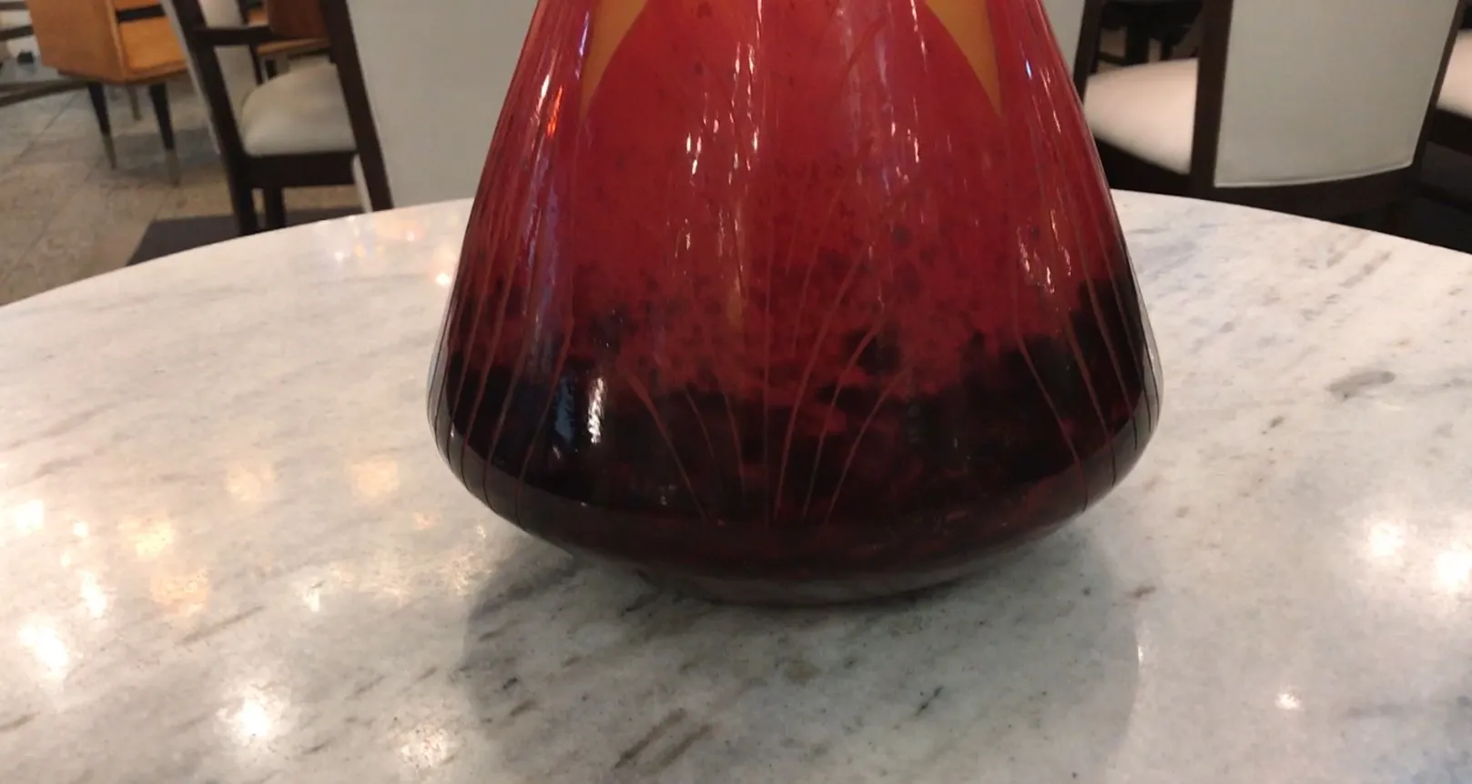 Antique glass with signature, red color and decorative details