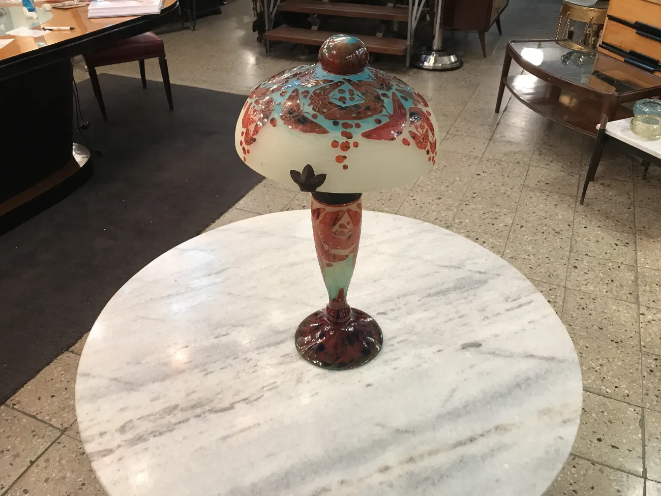 antique glass lamp with decorative designs