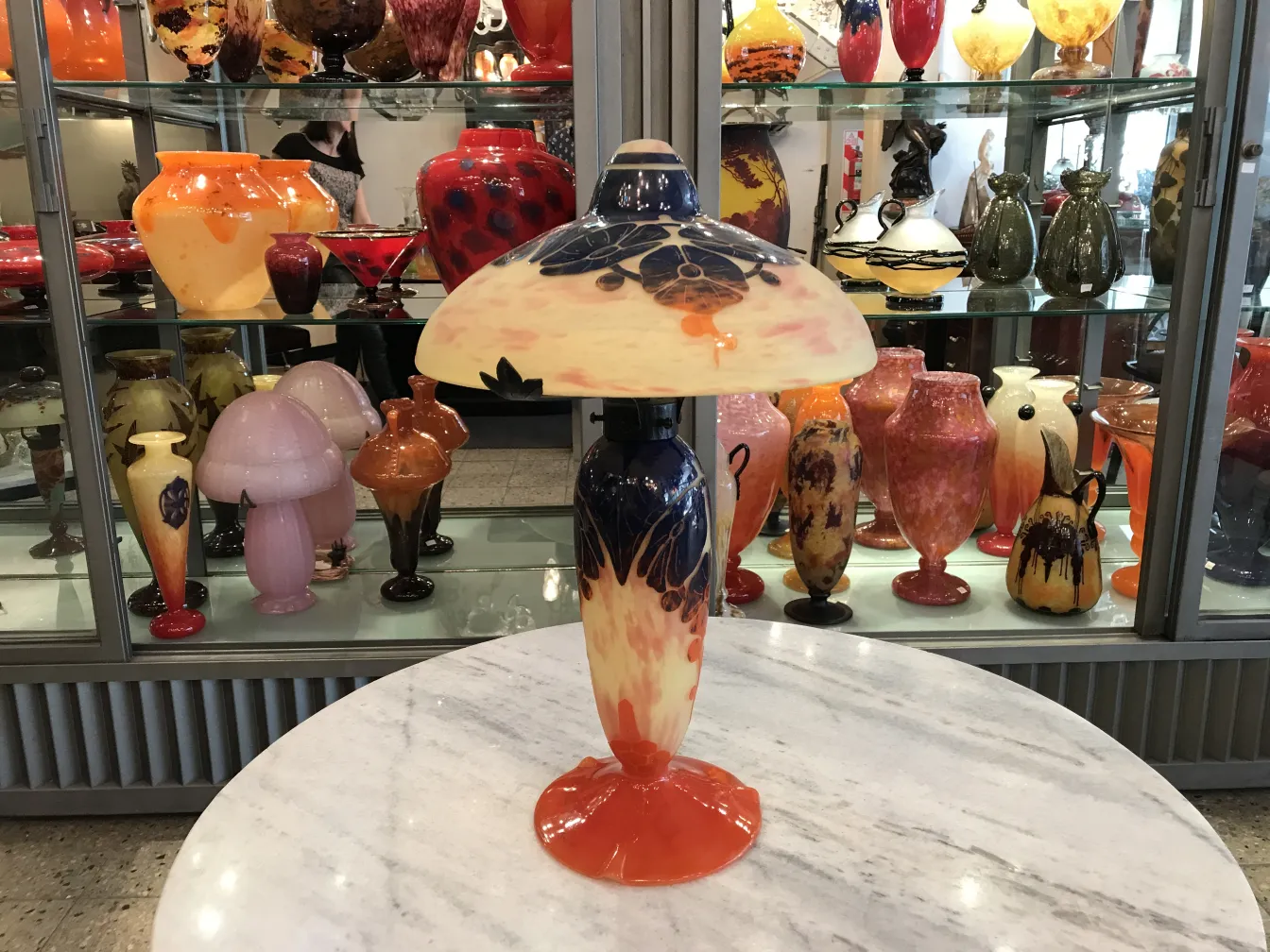 装飾的なランプ、サイン入りガラスle verre、色とりどりの背景