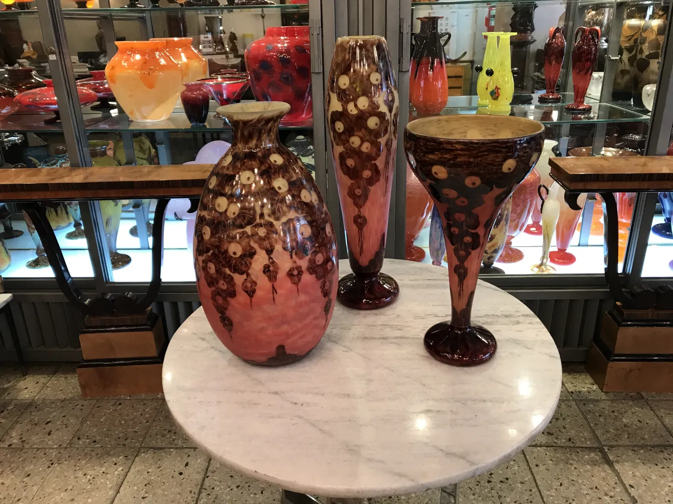 Vases en verre signé Le Verre aux tons chauds.