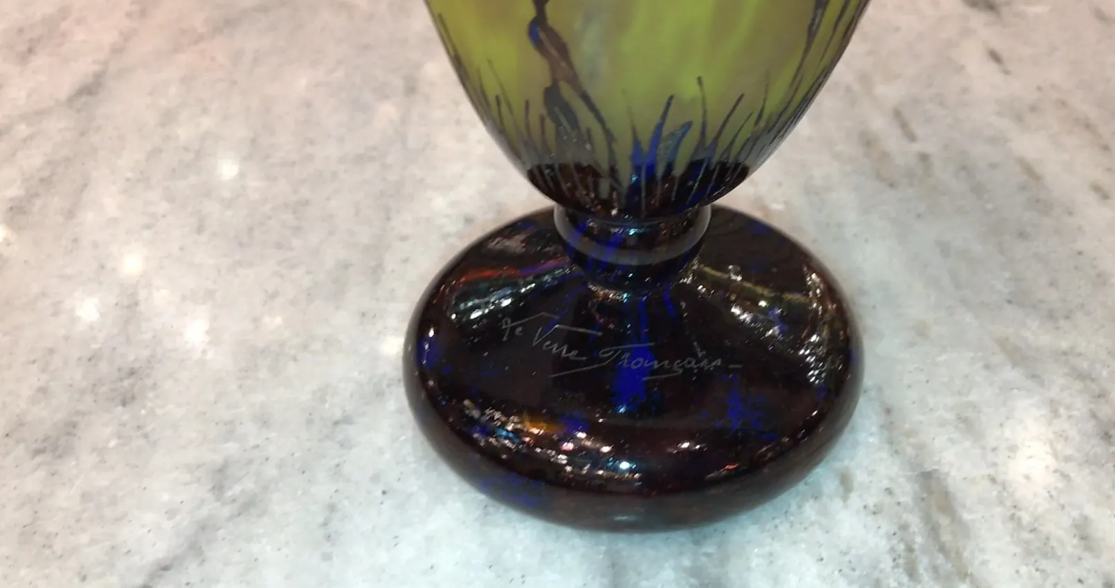 Antique signed glass Le Verre with intricate design