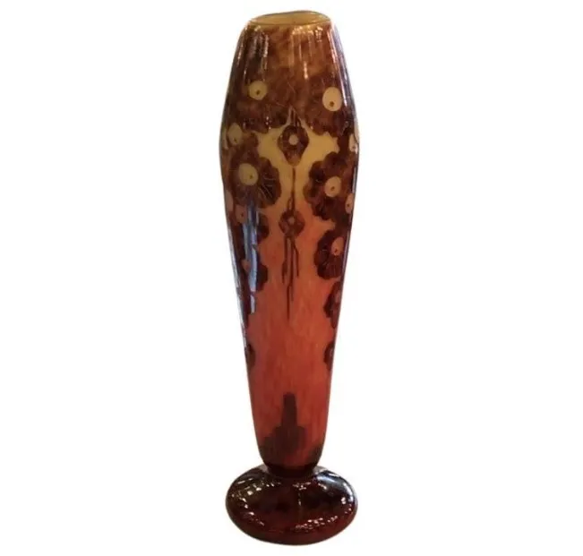 antique signed Le Verre vase with floral design