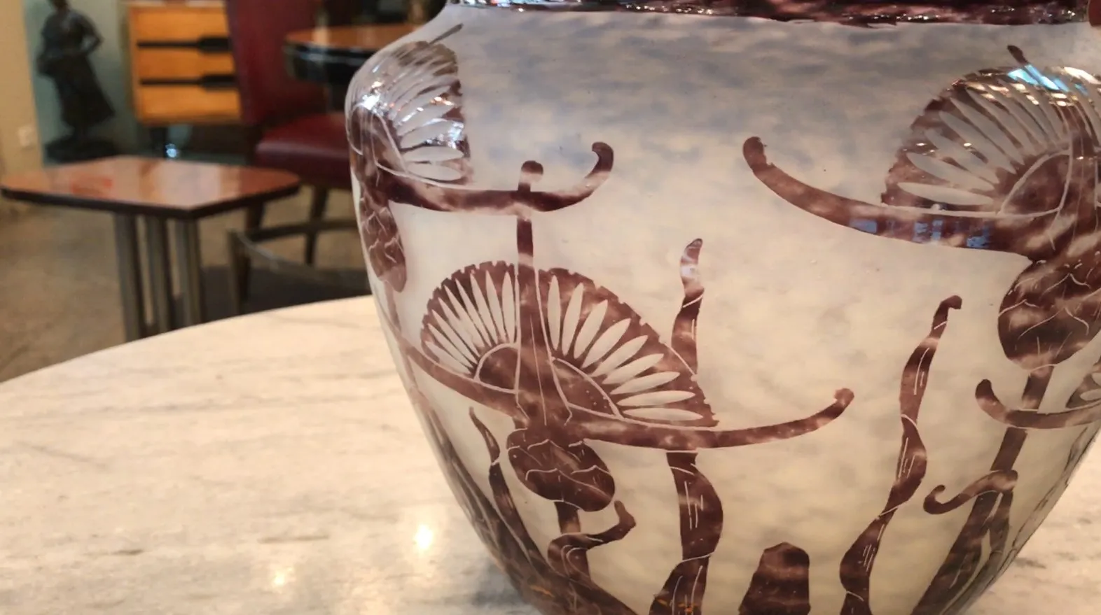 Antique signed glass Le Verre with decorative design