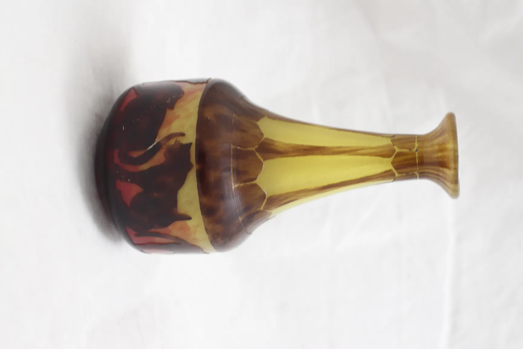 古董签名玻璃Le Verre，棕榈和黄色调