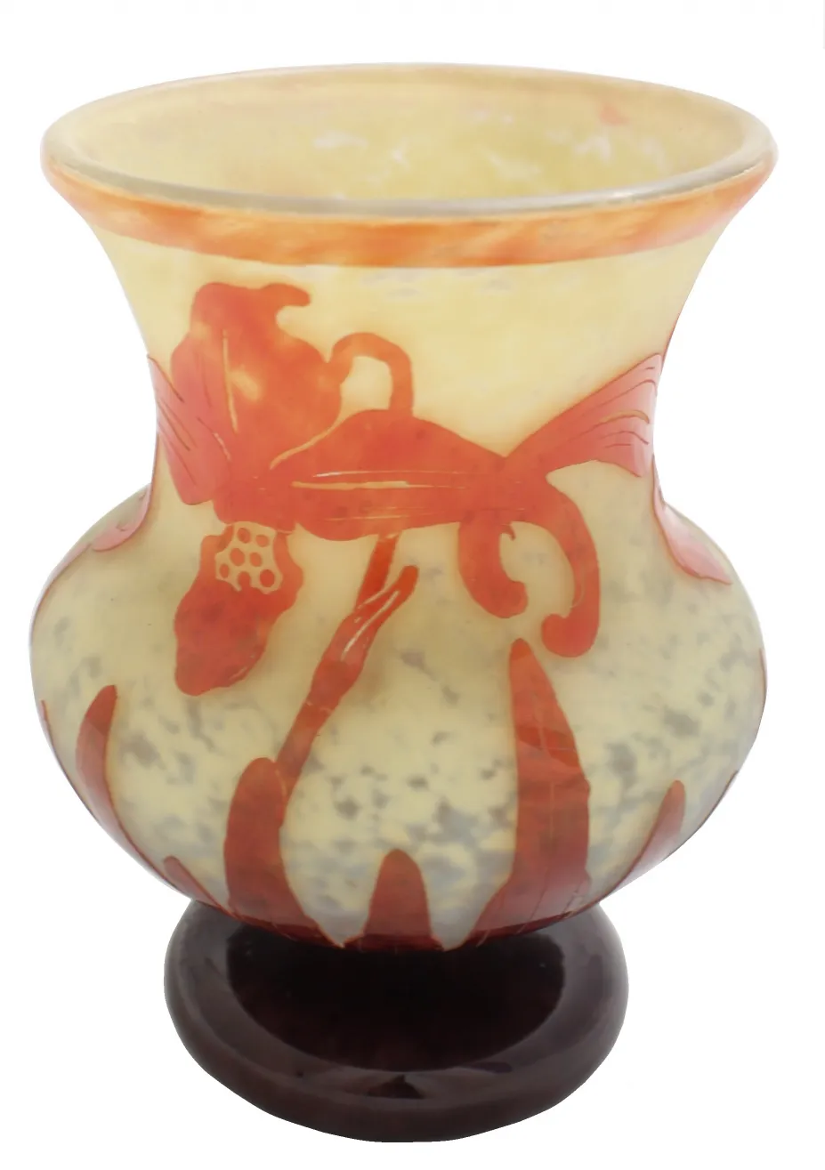 Antike Vase signiertes Glas le verre mit floralen Mustern