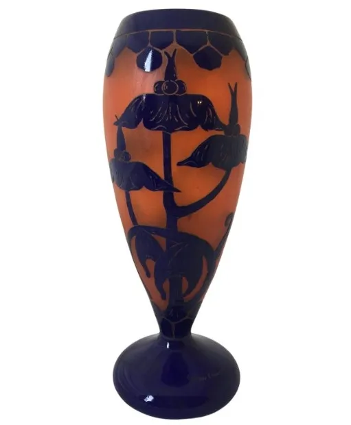 Verre antique Le Verre avec design floral élégant en bleu et orange