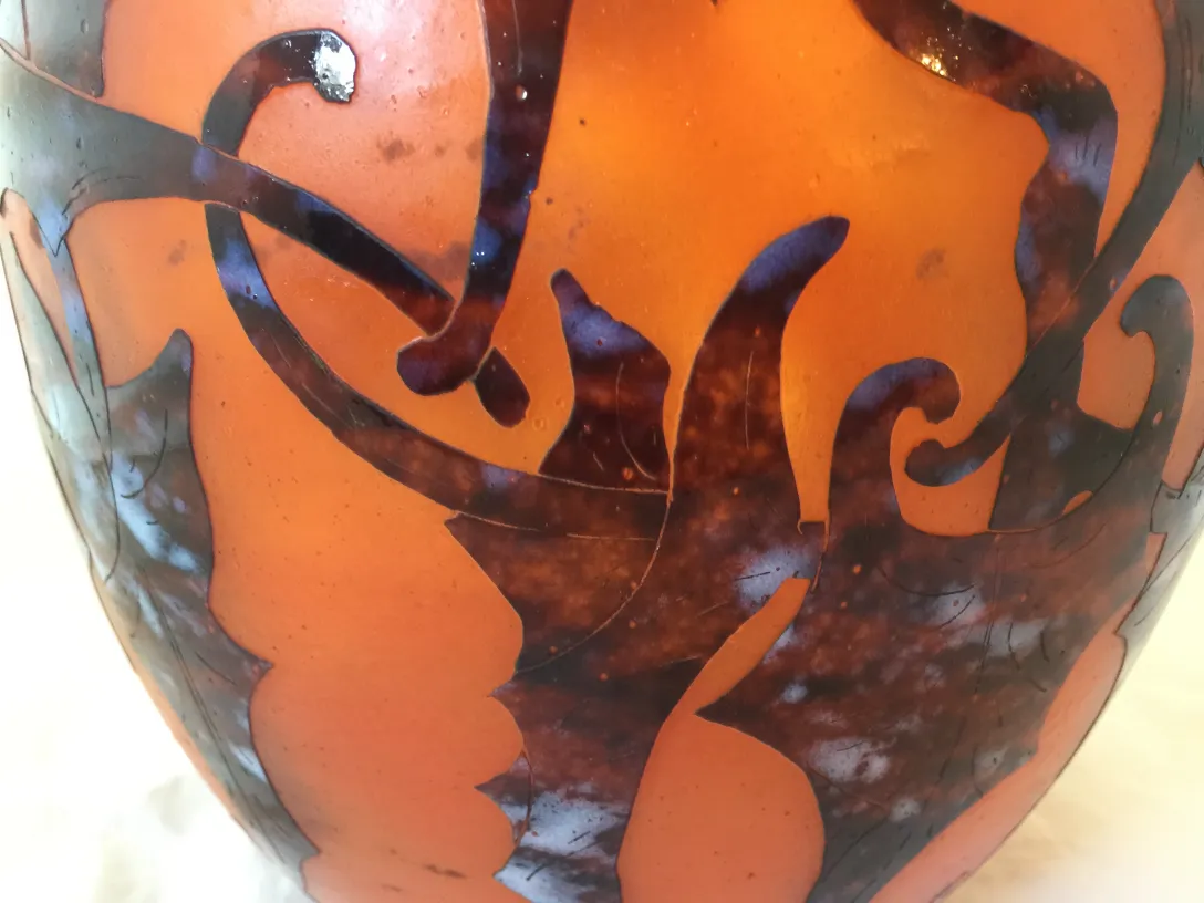 Antique signed glass Le Verre with colorful elegant design