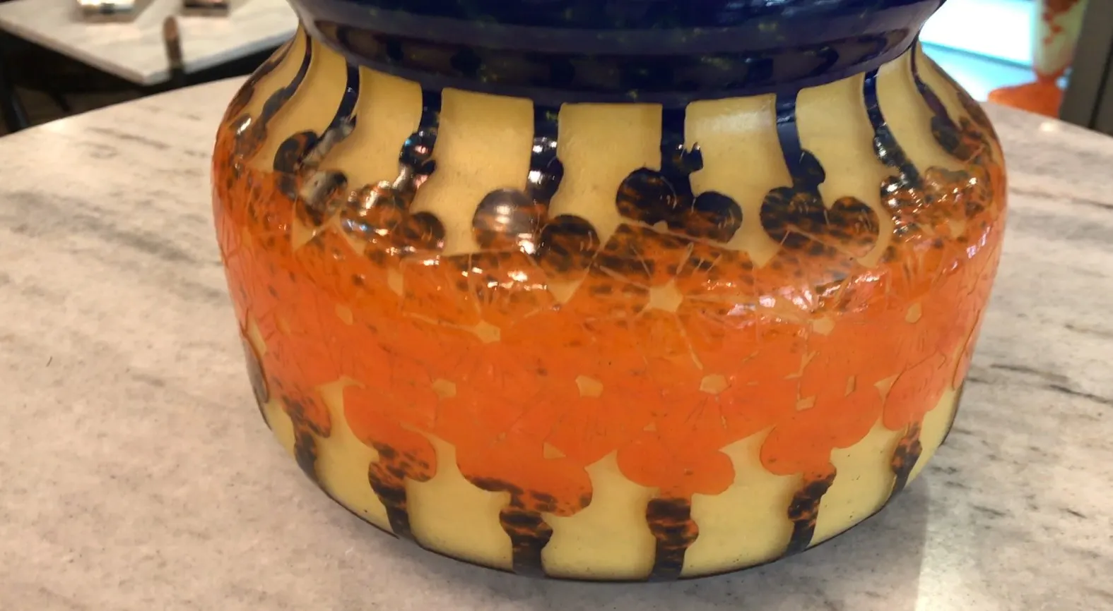 Antique signed glass with colorful designs and patterns